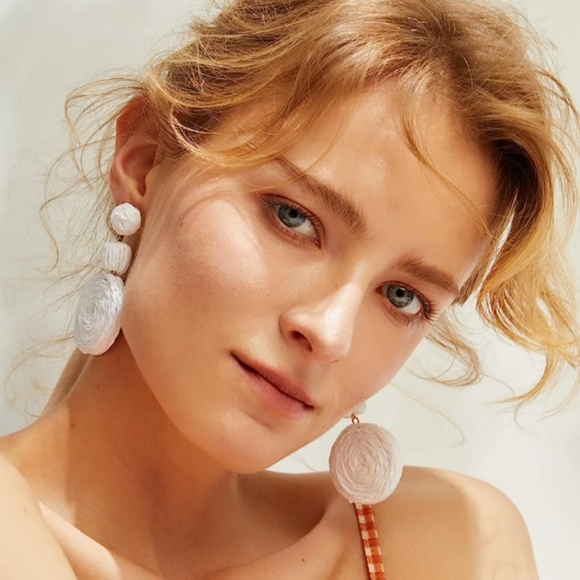 Big Fern Green Rattan Earrings Wicker Bold Statement Raffia Dangle 80s 90s New - Picture 3 of 4